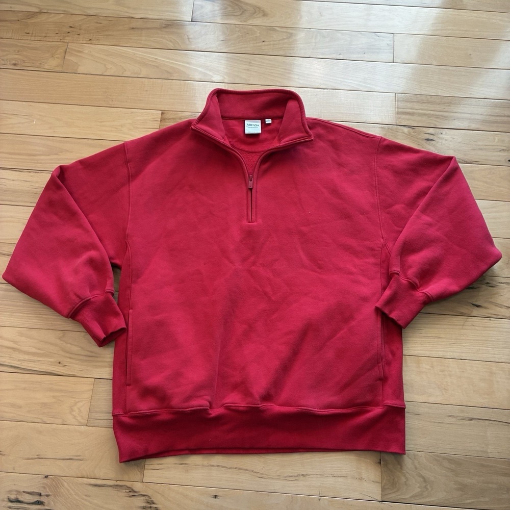 Aritzia Womens Small Sweatshirt Sweatfleece Cozy Fleece Boyfriend Fit Red Zip